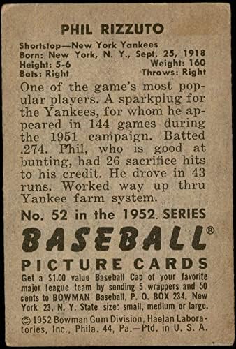 1952 Bowman 52 Phil Rizzuto New York Yankees Good Yankees