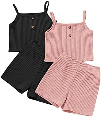 Soly Hux Toddler Girl's Ricbed Button Front Cami Crop Tops and Track Shorts 2 sets de roupa de verão