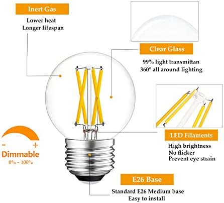 Greeogin Dimmable E26 G16.5 LED Mini Globo Edison Bulbo Led Bulb 4W 3000K Warm White 40W equivalente a acessórios
