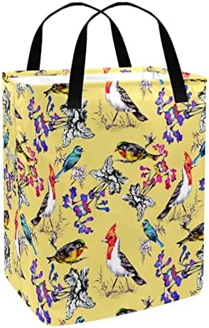 Cestas de lavanderia com alças Flores dobráveis ​​Birds Padrão Imprimir cesto de armazenamento para crianças