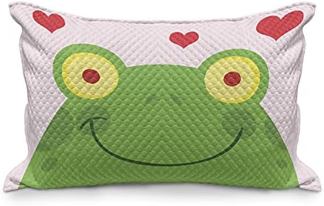 Ambesonne Frogs Coloque colchete de travesseiros, Animal In Love Sorrindo Rosto e Corações, Capa de travesseiro