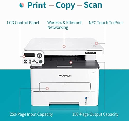 Impressora a laser Pantum, tudo em uma impressora sem fio monocromo sem fio Scanner Copier Copier Printer Black