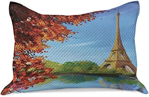 Ambesonne Paris Kilt Quilt Cobro de travesseira, Autumn Eiffel Tower France Projeto Europeu Paintign