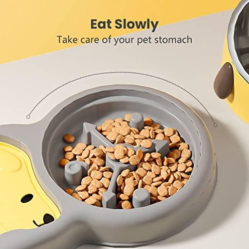 Chinmon Slow alimentador tigelas de cachorro, 3 em 1 cão de cão de gato alimentos inclinados e tigela