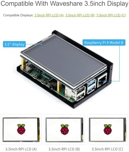 Caixa de alumínio com display de 3,5 polegadas de WaveShare para Raspberry Pi 4b, RPI compatível com 3,5