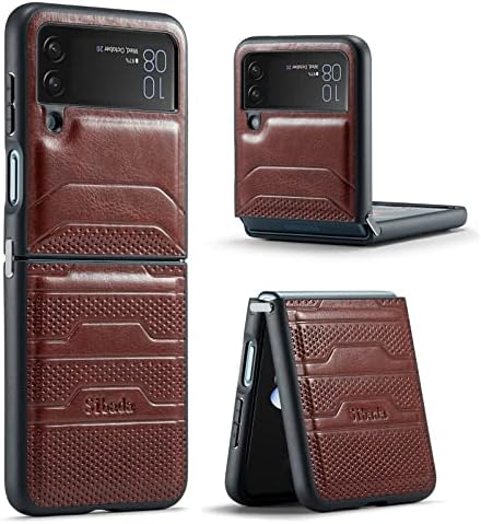 Sibada projetada para Galaxy Z Flip 4 5G Case com Conexão de Capinha de Colher de Couro Vegan para Samsung