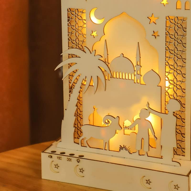 Luzes do Ramadã Pingente Symoid, Decorações do Ramadã para casa 2023, 3D Decoração de madeira Eid Mubarak pendurada