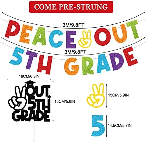 JKQ Colorido Glitter Peace Out Banner da 5ª série e Paz de Bolo da 5ª série com tampa de pós -graduação