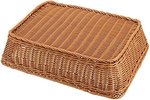 FUNSUEI 3 pacote 15,6 x 11,8 x 3,4 polegadas cestas retangulares de pão de vime poli, cestas de servir alimentos,