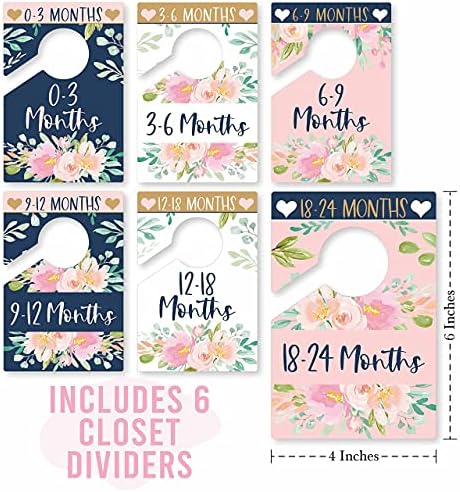 6 Divisores de tamanho do armário do bebê - menina - Divisores de armários de bebê floral por mês, organizador
