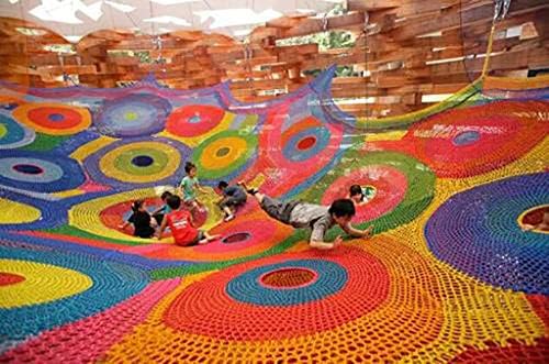 Múltiplos tamanhos Rede de fita de playground Rede decorativa de corda colorida, feita de 6 mm*8cm
