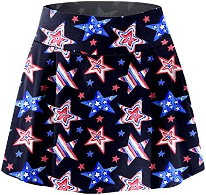 4 de julho American Flag Skorts Saias com shorts para mulheres com cintura alta Skorts Flowy Golf Skorts