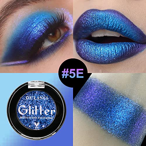Afflano Duo Chrome Glitter Blue Eyeshadow, intensa mudança de camaleão metálica de cor azul, sombra holográfica