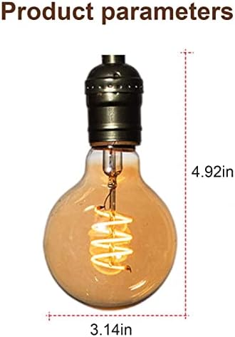 Xianfei 4 pacote G80 Edison LED lâmpadas, LED em espiral flexível antigo, lâmpada âmbar, 4W equivalente a 40W,