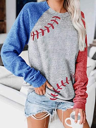Tops de pulôver de beisebol para mulheres raglan manga longa camisa de moletom casual de pescoço