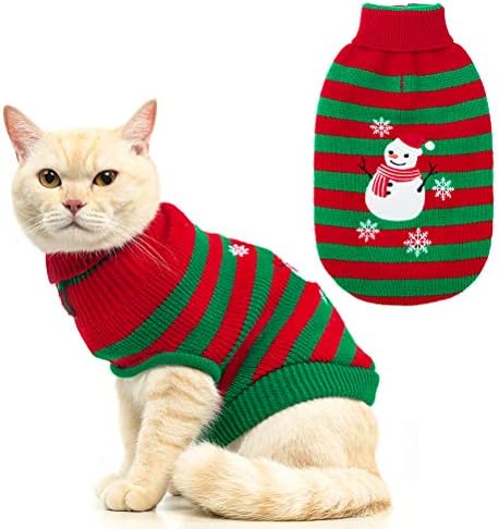 Catr de Natal de gato - Snow Man Stripes Xmas Cats Sweaters de férias malha macia para se aquecer no inverno Supos