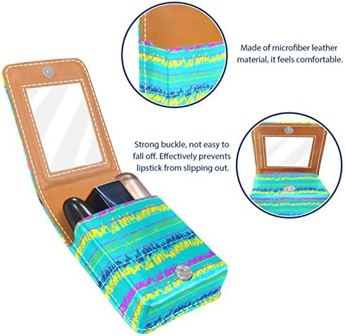 Bolsa de batom de batom de maquiagem de oryuekan com espelho portátil de armazenamento de batom portátil Organizador de armazenamento de brilho labial, listras adoráveis ​​resumo de cores modernas