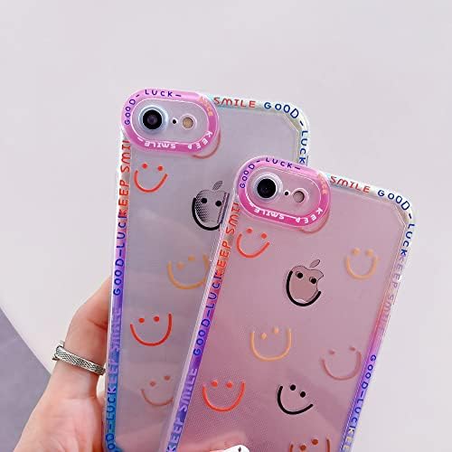 Rogsgic fofo iPhone 7/8/SE 2020 Caso para meninas Smiley Face Aesthetic Clear Soft TPU Proteção à prova