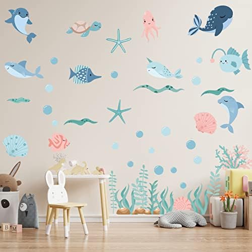 Decalques de parede de animais do oceano fofos removíveis para crianças quarto de quarto de quarto