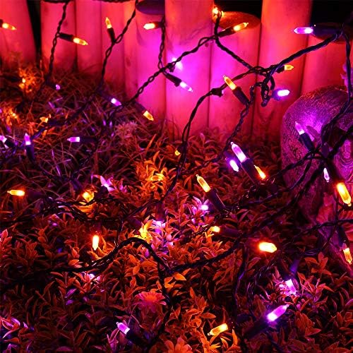 Luzes de halloween de Halloween LED de 100 LEDs - 7,7 pés roxos de cortina de cortina de cortina com