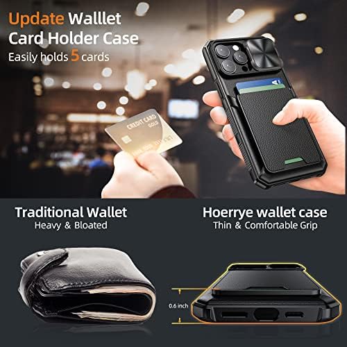 HORYE para iPhone 14 Pro Max Wallet Case com suporte para cartão [capa de câmera deslizante]