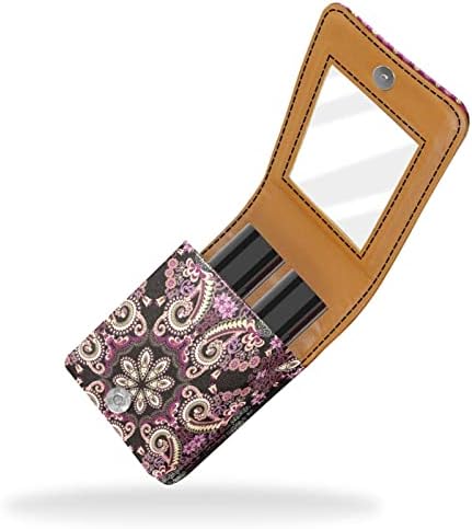 Caixa de batom de Guerotkr, organizador de batom de Lip Blift de couro com espelho, mini saco de suporte