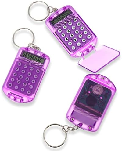 Calculadora de bolso de chaveiro feminino de nuobesty com anel -chave, mini calculadora de flip