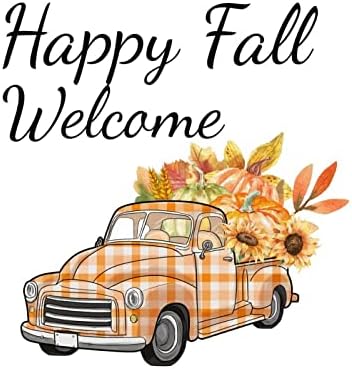 Feliz outono de boas -vindas Pumpkin Orange Plaid Truck Wall Decalador adesivo Feliz Ação de Graças Vinil adesivos