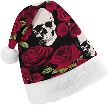 Rose Skull Plush chapéu de Natal travesso e bonitos chapéus de Papai Noel com borda de pelúcia e decoração