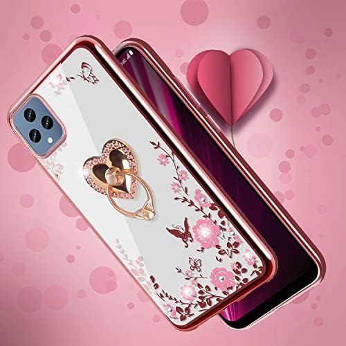 B-Wishy para Revvl 6 5g/T-Mobile T Phone 5g Glitter Crystal Butterfly Heart Floral Slim TPU Luxo