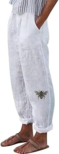 Calças de linho da cintura elástica feminina CHGBMOK