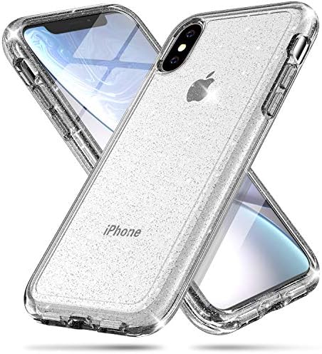 Fantek compatível para iPhone XS, capa iPhone X, Luxury Bling Glitter Glitter Protetor Gumper Hard Shell