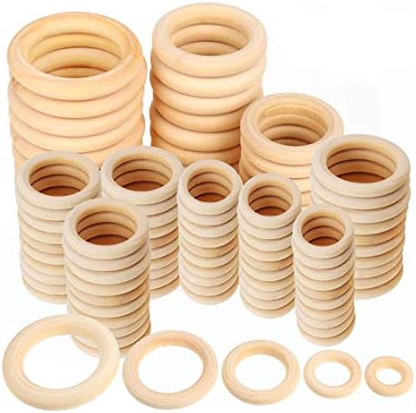 100 pcs 5 tamanhos anéis de madeira naturais, anel de madeira lisa inacabada, círculos de madeira para criação,