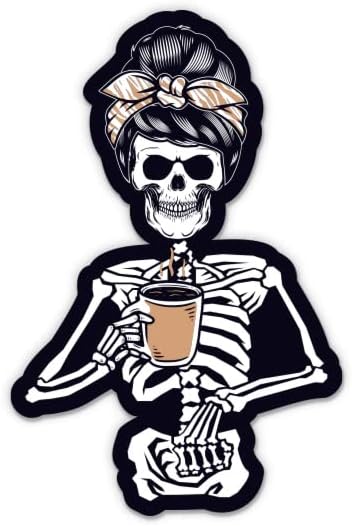 Woman Skeleton Bebing Coffee Sticker - Adesivo de laptop de 3 - Vinil impermeável para carro,