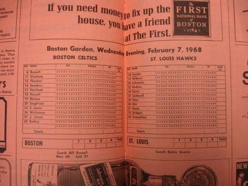 7 de fevereiro de 1968 St. Louis Hawks @ Boston Celtics NBA Program - Programas NBA
