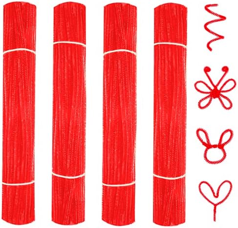 Juasky 400pcs 6mm × 12 polegadas Limpadores de tubo vermelho de chenille espessos de chenille