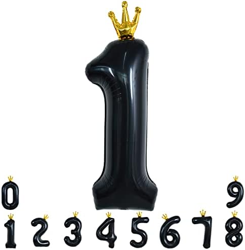 Toniful Crown preto 40 polegadas Balões de grande número 0-9, coroa folha de coroa Mylar Big Balloon Digital