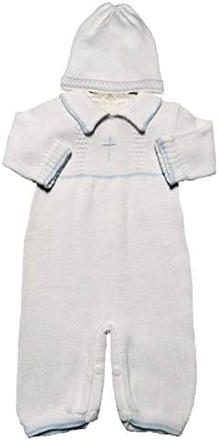 Batismo de algodão branco do garoto Batismo Batismo Longall com Cruz e Chapeira Branca, Azul ou