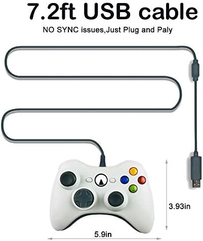 Controlador Reiso Xbox 360, 7,2 ft controlador USB Gamepad compatível com Microsoft Xbox 360 e Slim 360 PC Windows