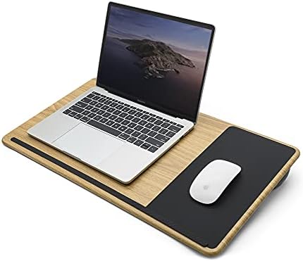 Ergomi Home Office Bamboo Portable Lap Desk com almofada macia, suporte de pulso, lados duplos, bandeja de