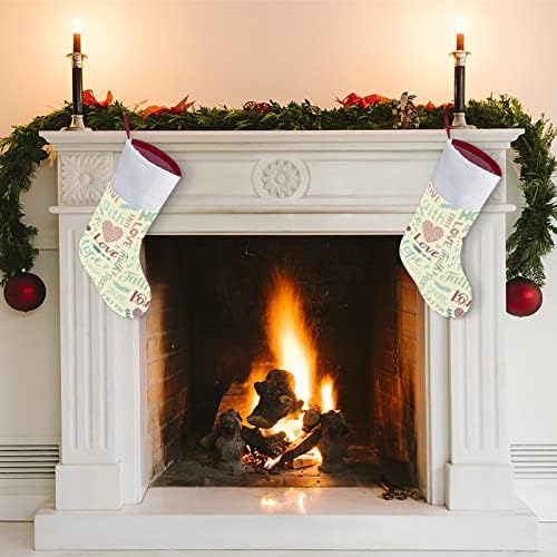 Faith Hope Love Padrão floral Meias de natal Saco de meias de Natal para lareira de férias em família Ornamento