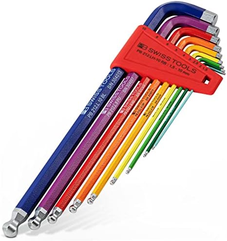 PB Swiss Tools-Rainbow Key L-Wrenches, Long, com ponto de bola para parafusos de soquete hexagon,