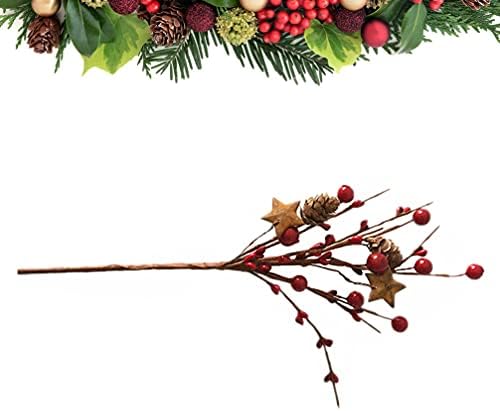 1pc Christmas Red Berry Hastes Berry Pinecones Pine Berries Picks Decoração para Artesanato Garland e Grinalsa