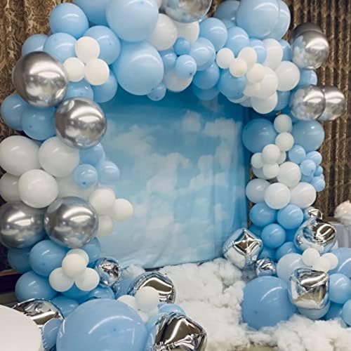 Kit de arco de guirlanda de balão azul bebê - 114pcs DIY azul claro Prata metálica Macaron Macaron