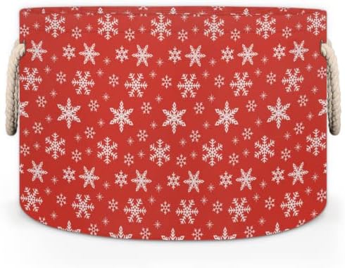 Winter Natal Snowflake Red Grandes cestas redondas para cestas de lavanderia de armazenamento com