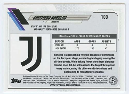 2020-21 Topps Chrome Champions League 100 Cristiano Ronaldo Juventus Card de Comércio de Futebol