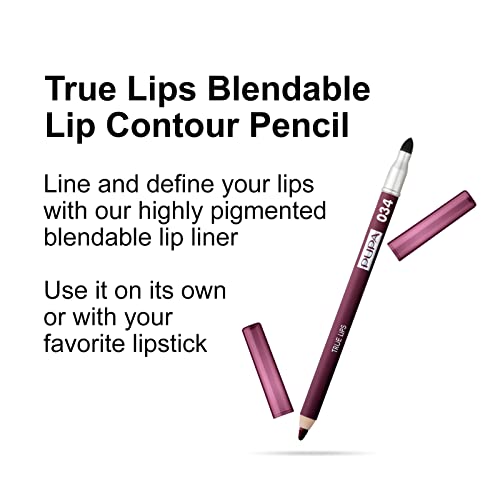Pupa Milano Lips True Lips Blendable Lip Liner - Cor de linha fosca dupla cor e escova - leve e cremosa, hidratante,