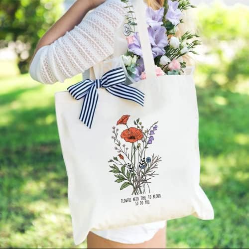 Andeiltech Canvas Bag Tote para mulheres estéticas Butterfly Flowertote Bag Book ombro Bolsas