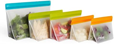 Rezip Pacote de bolsa reutilizável de 5 peças | BPA sem grau alimentar, à prova de vazamentos, freezer