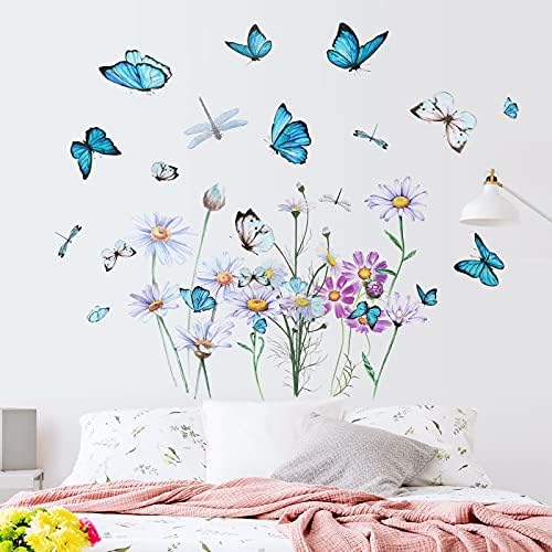 64 PCs Flores Decalques de parede de borboletas Crisântemos Radioflies Adesivo de parede Casca botânica
